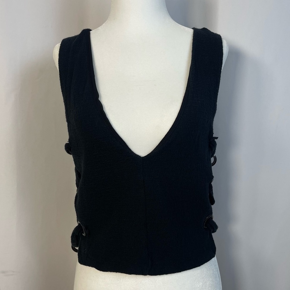 Silence + Noise Urban Outfitters Large Textured V Neck Top Grunge Criss Cross